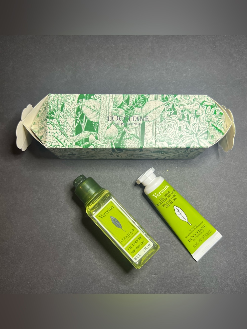 L'Occitane Verveine Shower Gel 1oz & Cooling Hand Cream Gel .35oz Travel Set